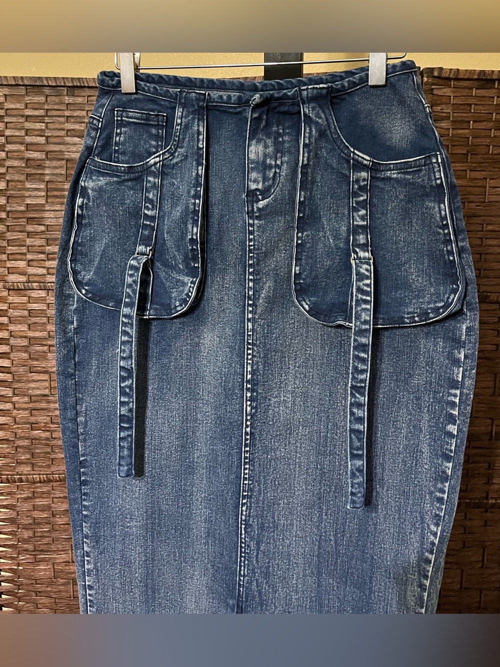 NEW Aleeza Paris Midi Denim Skirt – Blue | Sample Piece (Fit between sizes 6-8) - Picture 5 of 6